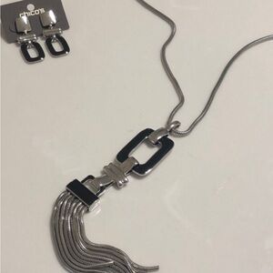 Chico’s Elegant Black and Silver Necklace and matching earrings set
